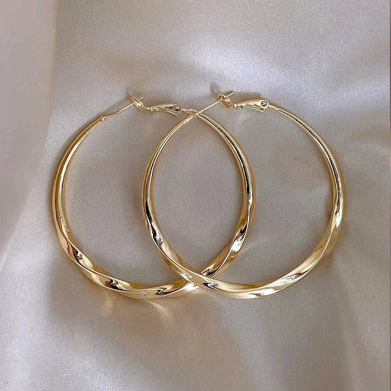 Women Twist Metal Hoop Earrings Party Jewelry