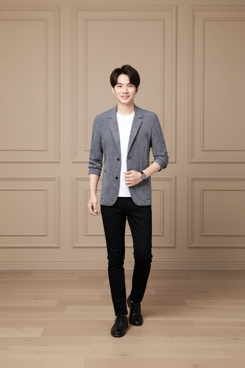 Men Linen Slim Fit Casual Blazer Jacket