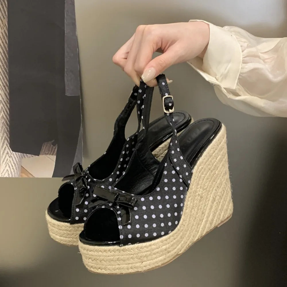 Women Thick Soled Grass Woven High Heels Wedges