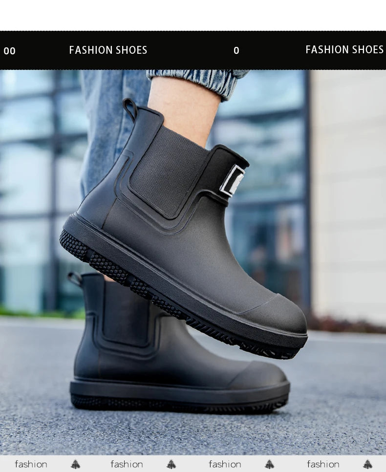 Men's Short-Tube Non-Slip Rain Boots, Fashionable Low-Top Water Shoes, Pvc One-Piece Molded Rain Boots, Waterproof Shoes for Farm Work