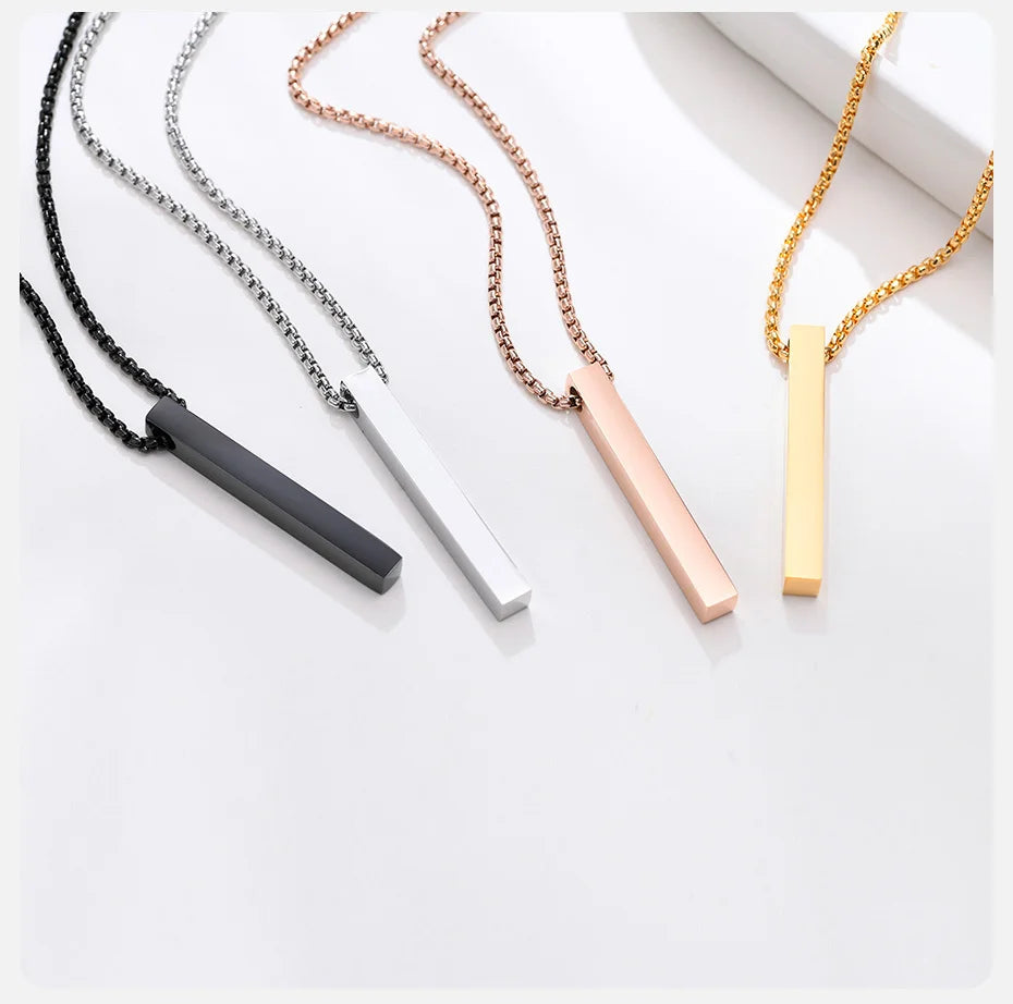 Men Stainless Steel Bar Pendant Necklace