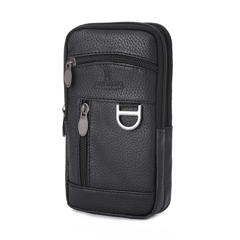 Waterproof PU Leather Waist Phone Belt Bag for Men