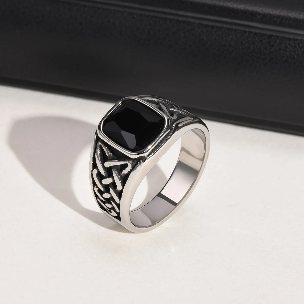 Men Viking Knot Rune Geometric Signet Ring Jewelry