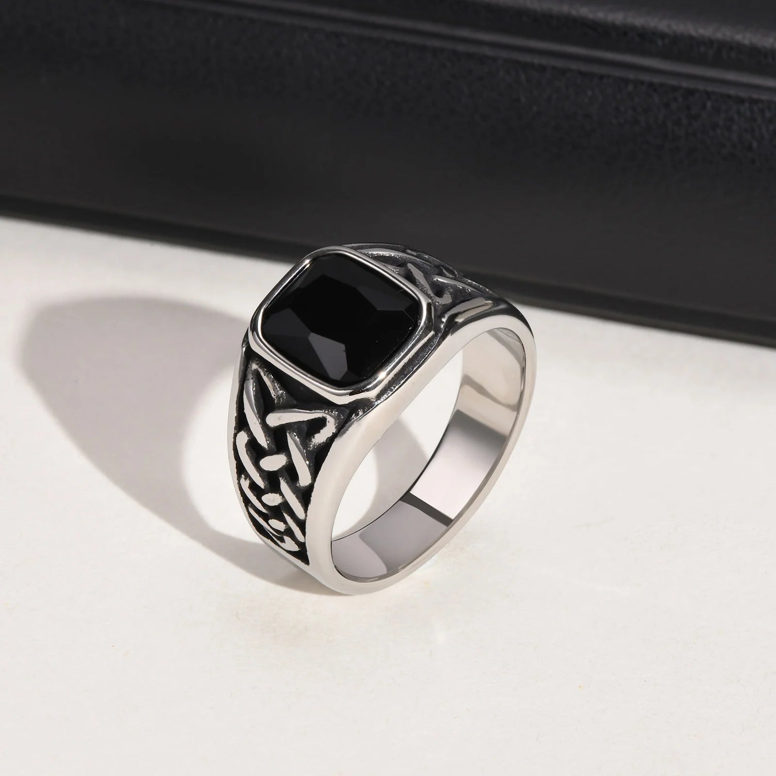 Men Viking Knot Rune Geometric Signet Ring Jewelry