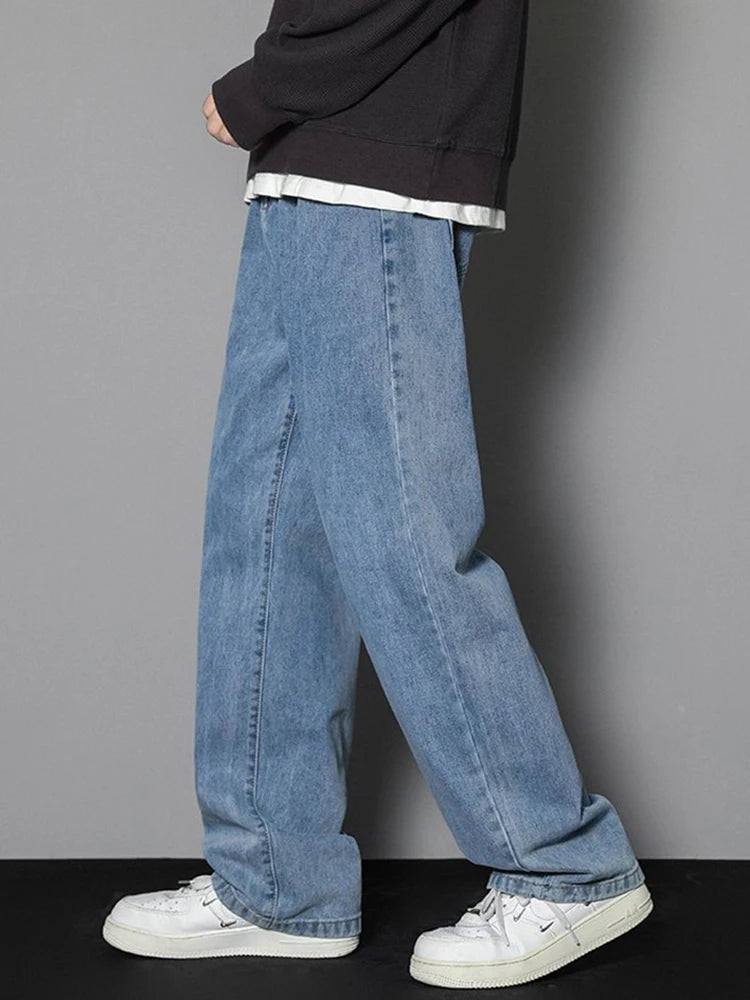 Men Korean Straight Wide Leg Denim Jeans