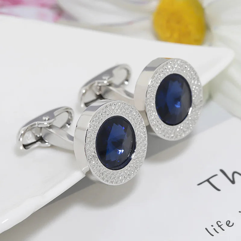 Men Zirconia Round French Cufflinks Set