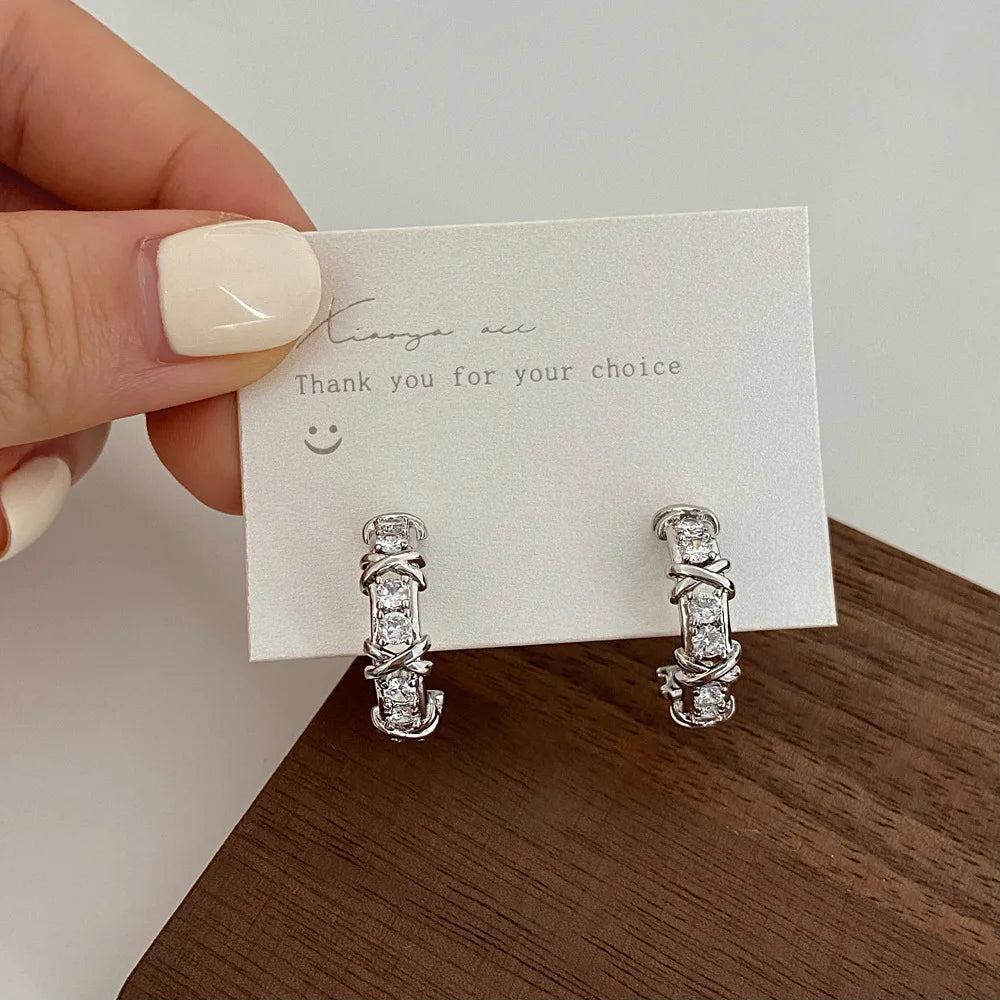 Women Vintage Cross Zircon Stud Earrings Fashion Jewelry