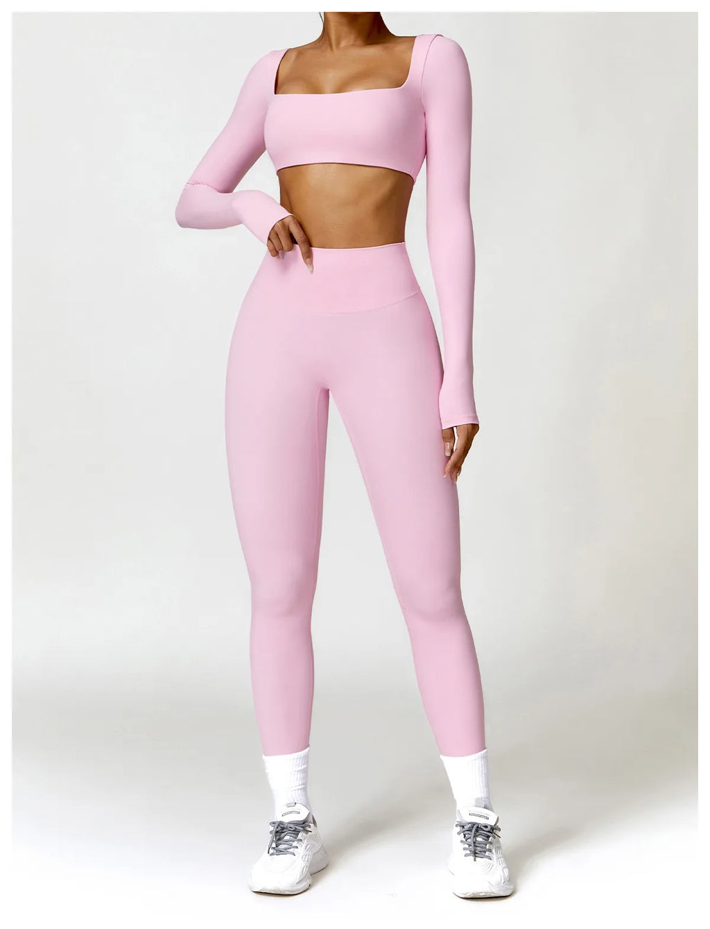 Women 2 Piece Yoga Set Long Sleeve Sports Top and Leggings