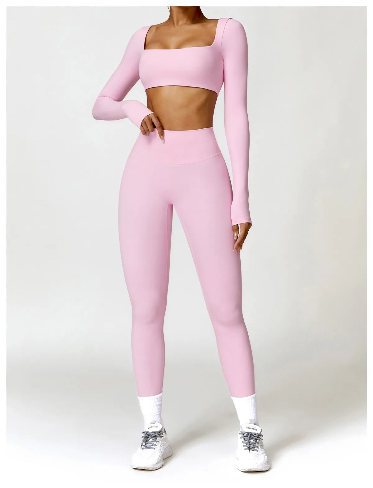 Women 2 Piece Yoga Set Long Sleeve Sports Top and Leggings