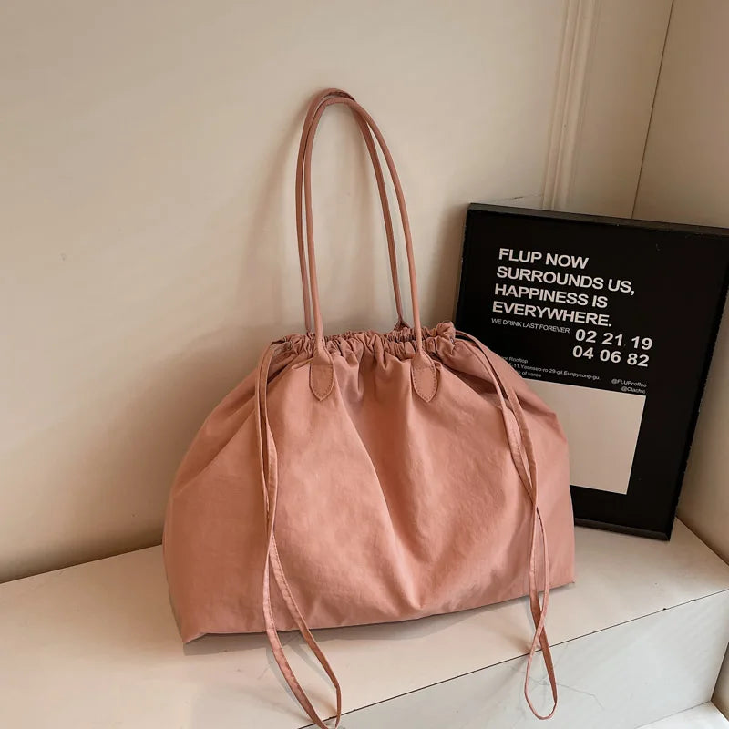 Large Capacity Nylon Drawstring Bucket Wrist Bag for Women