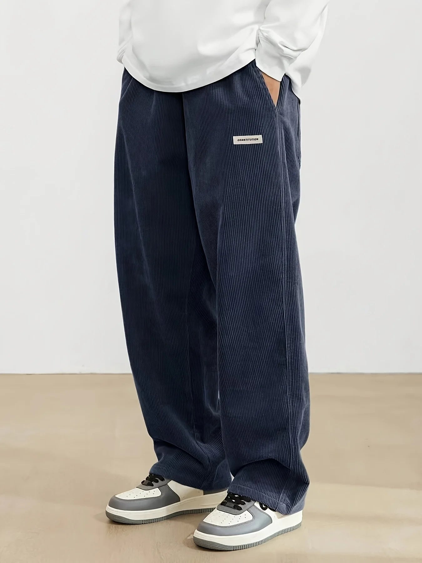 Men Corduroy Straight Leg Casual Pants Loose Fit