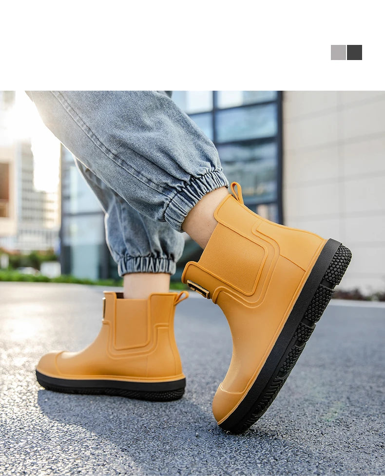 Men's Short-Tube Non-Slip Rain Boots, Fashionable Low-Top Water Shoes, Pvc One-Piece Molded Rain Boots, Waterproof Shoes for Farm Work