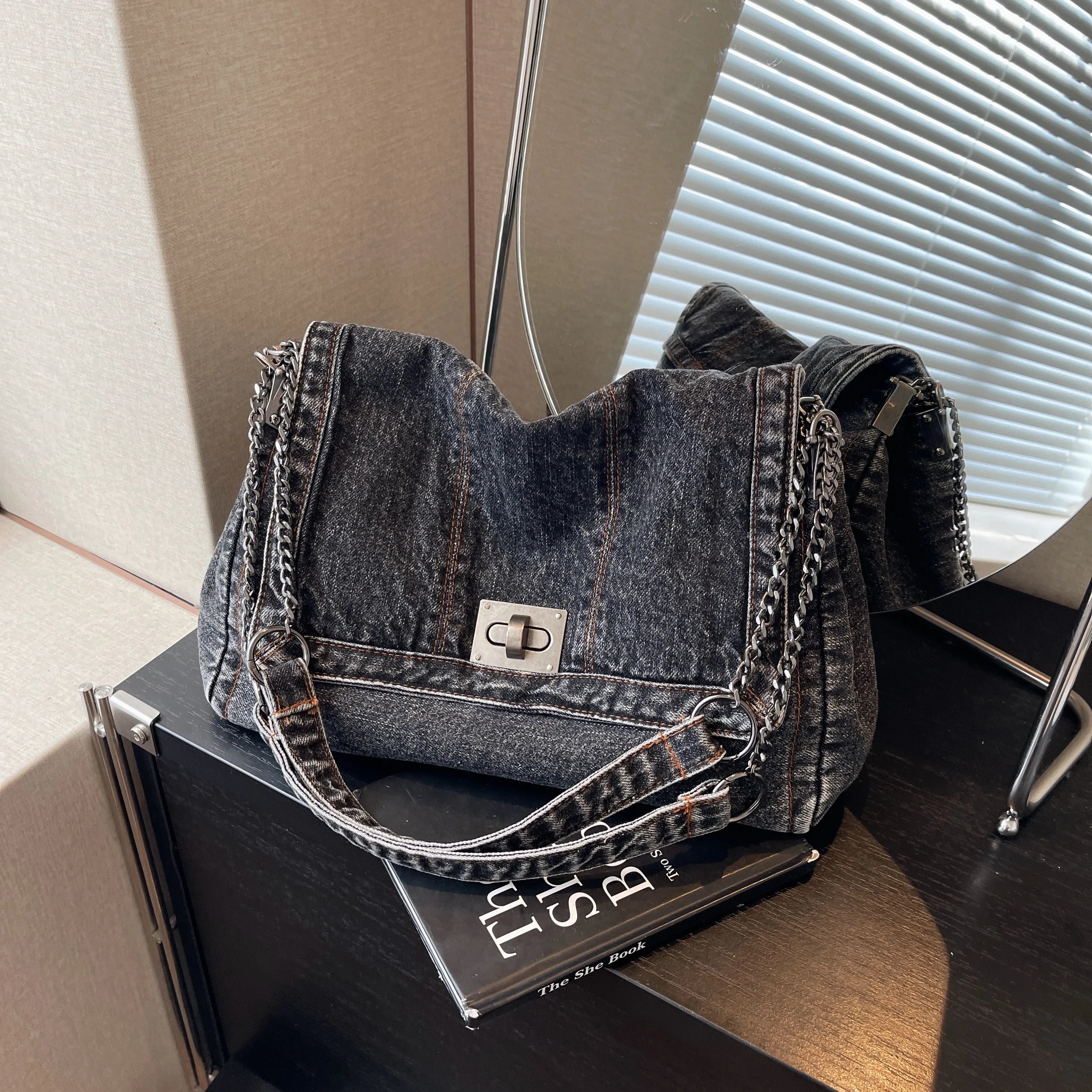 Large Capacity Denim Evening Bag for Women