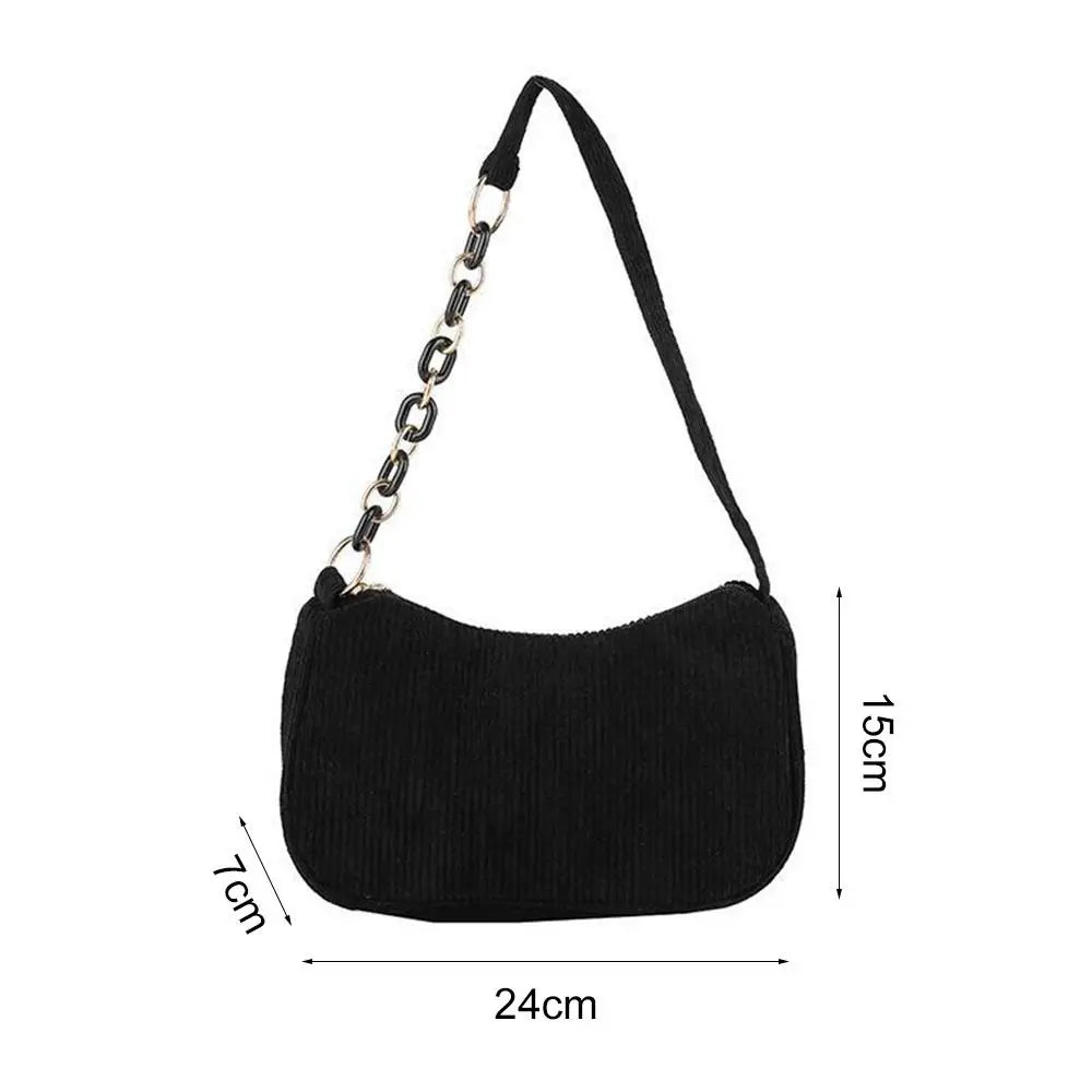 Vintage Corduroy Underarm Zipper Shoulder Bag for Women