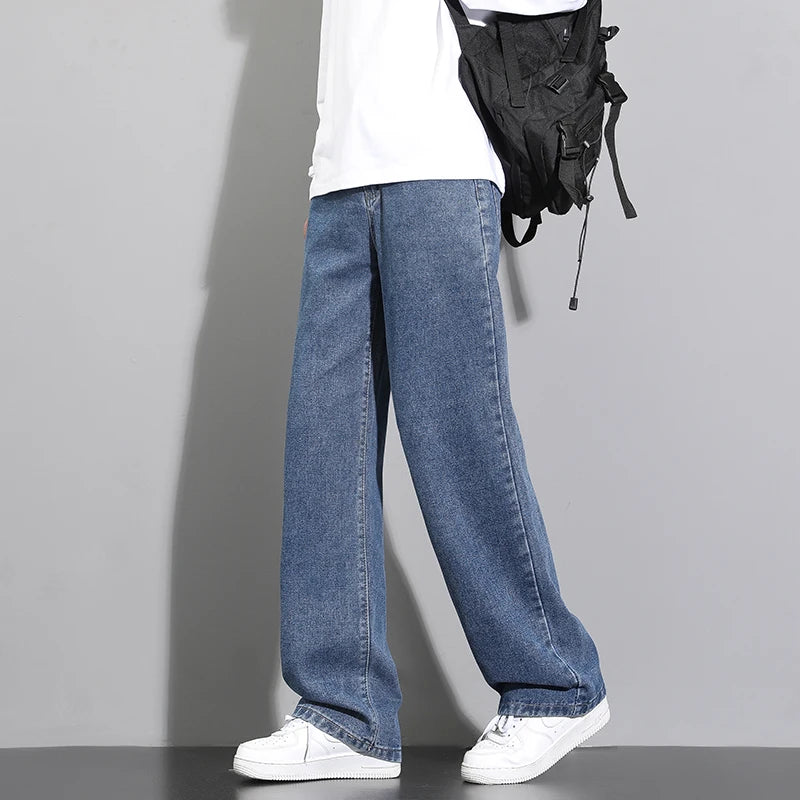 Men Korean Straight Wide Leg Denim Jeans