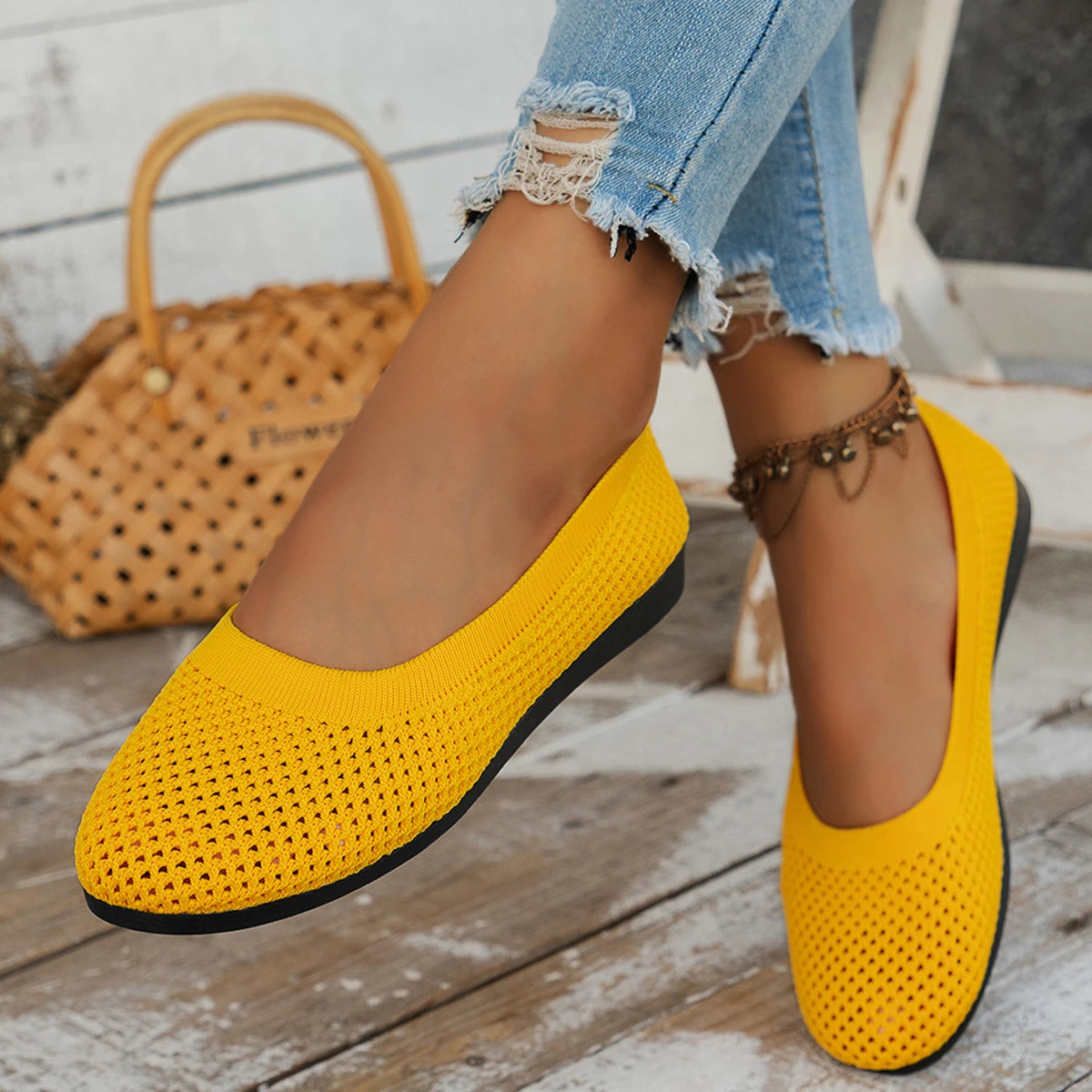 Women Knit Slip On Ballet Flats