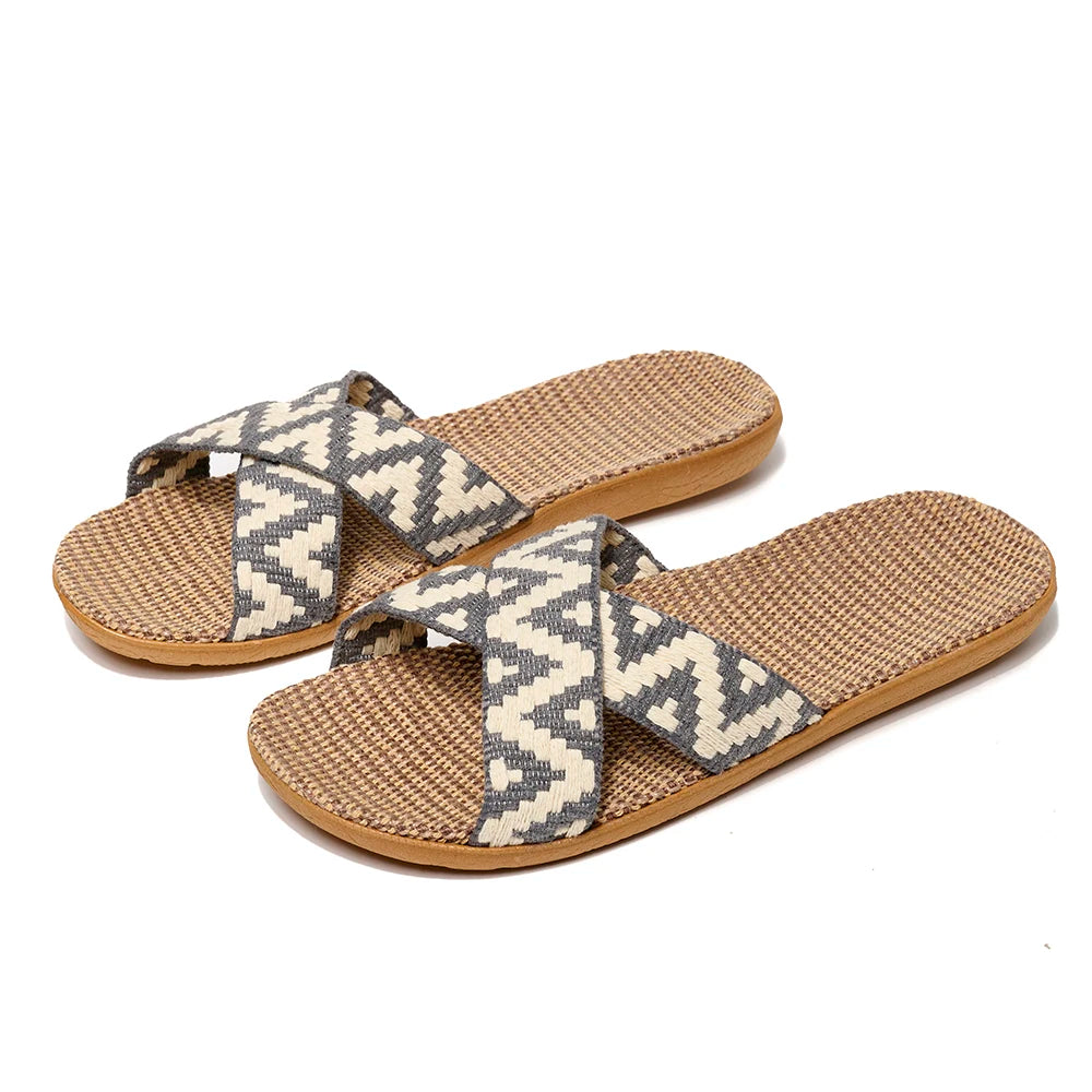 Men Slippers Lightweight Indoor Linen Slippers Antislip Home Shoes Summer Flat Sandals Casual Slippers Bedroom Slippers