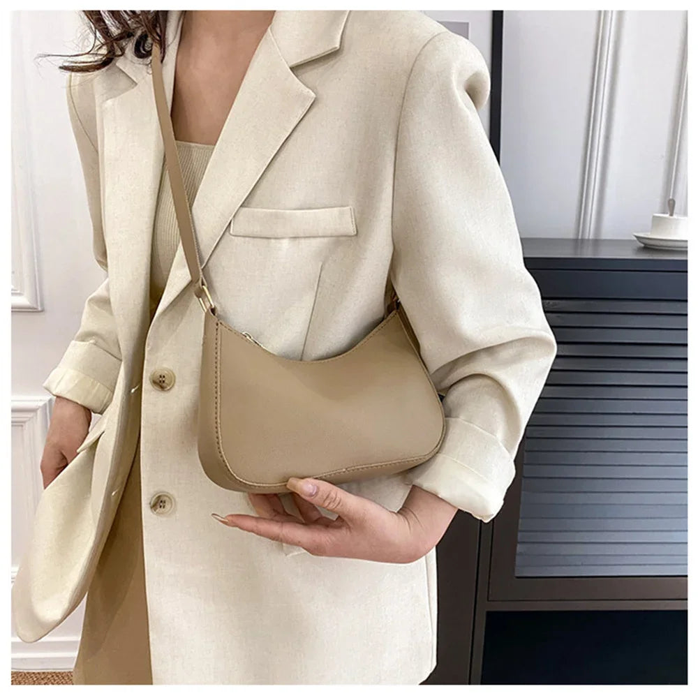 Shoulder Bags WOMEN'S Bag Underarm Bag  Handbags Retro Solid Color PU Leather Shoulder Underarm Bags Casual Women Hobos Handbags