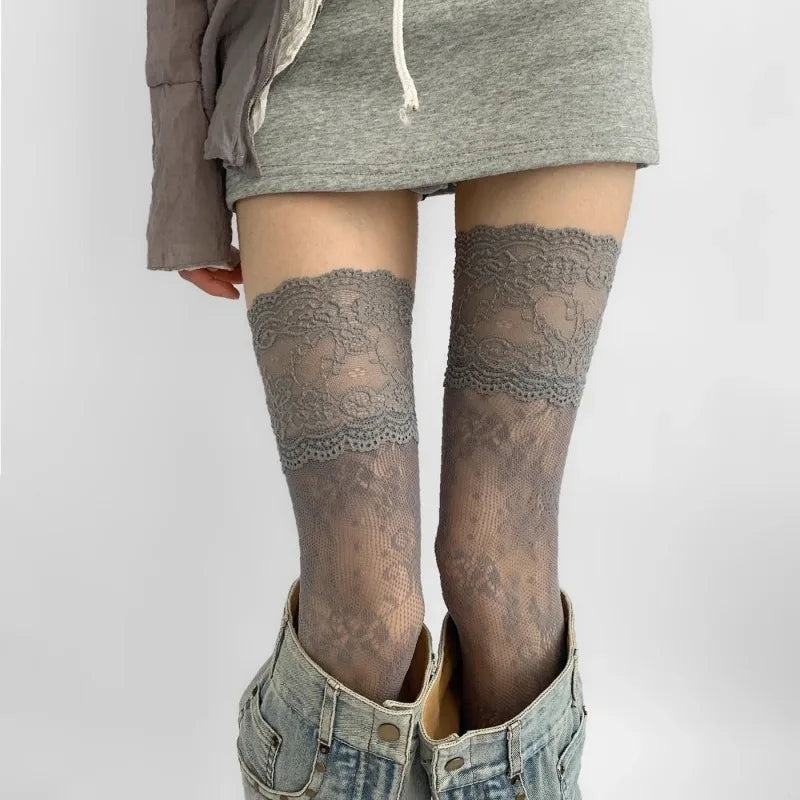 Lace Floral Fishnet Thigh High Stockings for Women