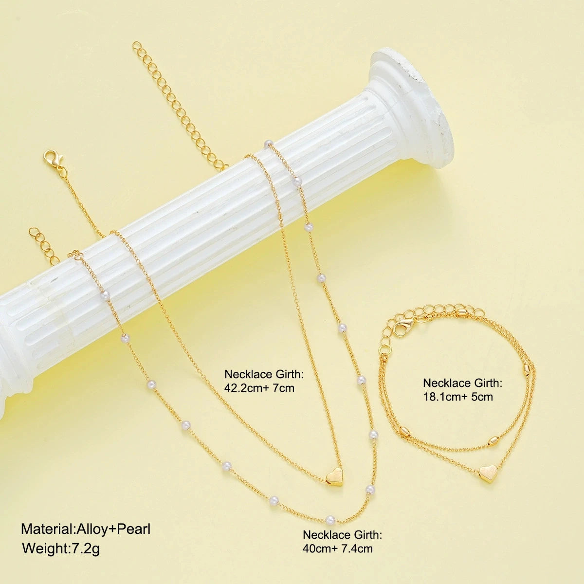 Women Pearl Heart Necklace Bracelet Jewelry Set