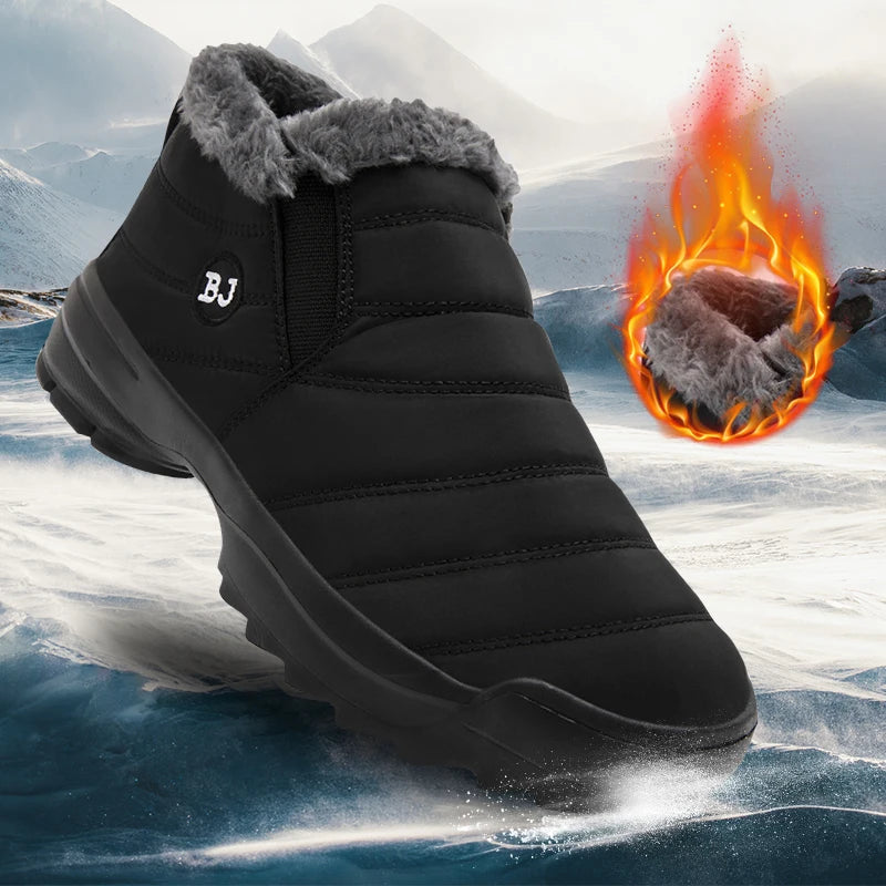 Men's Snow Boots, Winter Warm Shoes, Fuzzy Lining Windproof Hiking Boots, Winter Insulated Shoes, Fuzzy Lining Windproof Hiking Boots
