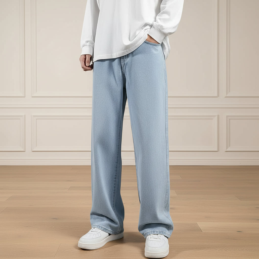 Men Vintage Korean Wide Leg Drape Jeans