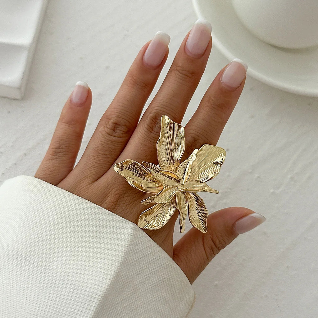 Women Double Layer Flower Adjustable Statement Ring Jewelry
