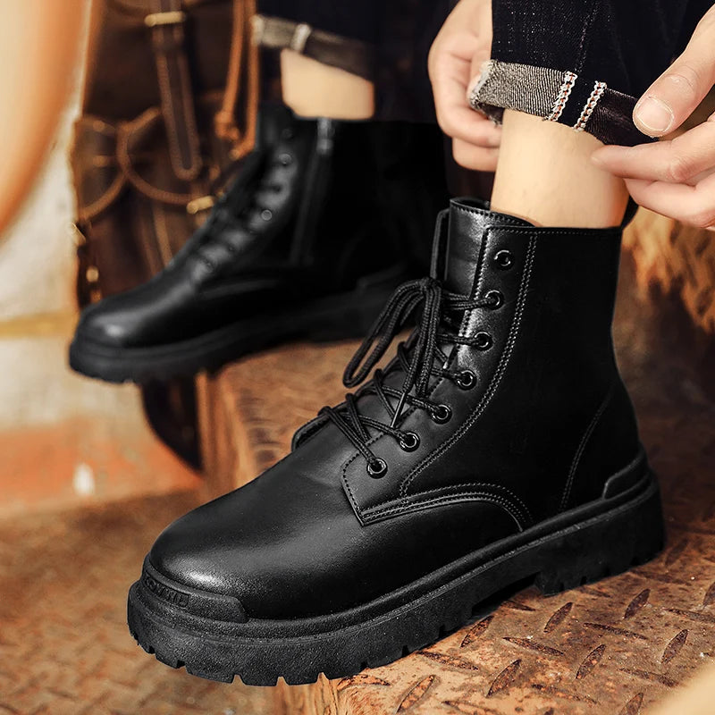 Men's Leather Boots Four Seasons Outdoor Casual Hiking Boots Retro Fashion Work Boots Thick Bottom Ankle Boots Anti-slip 2024