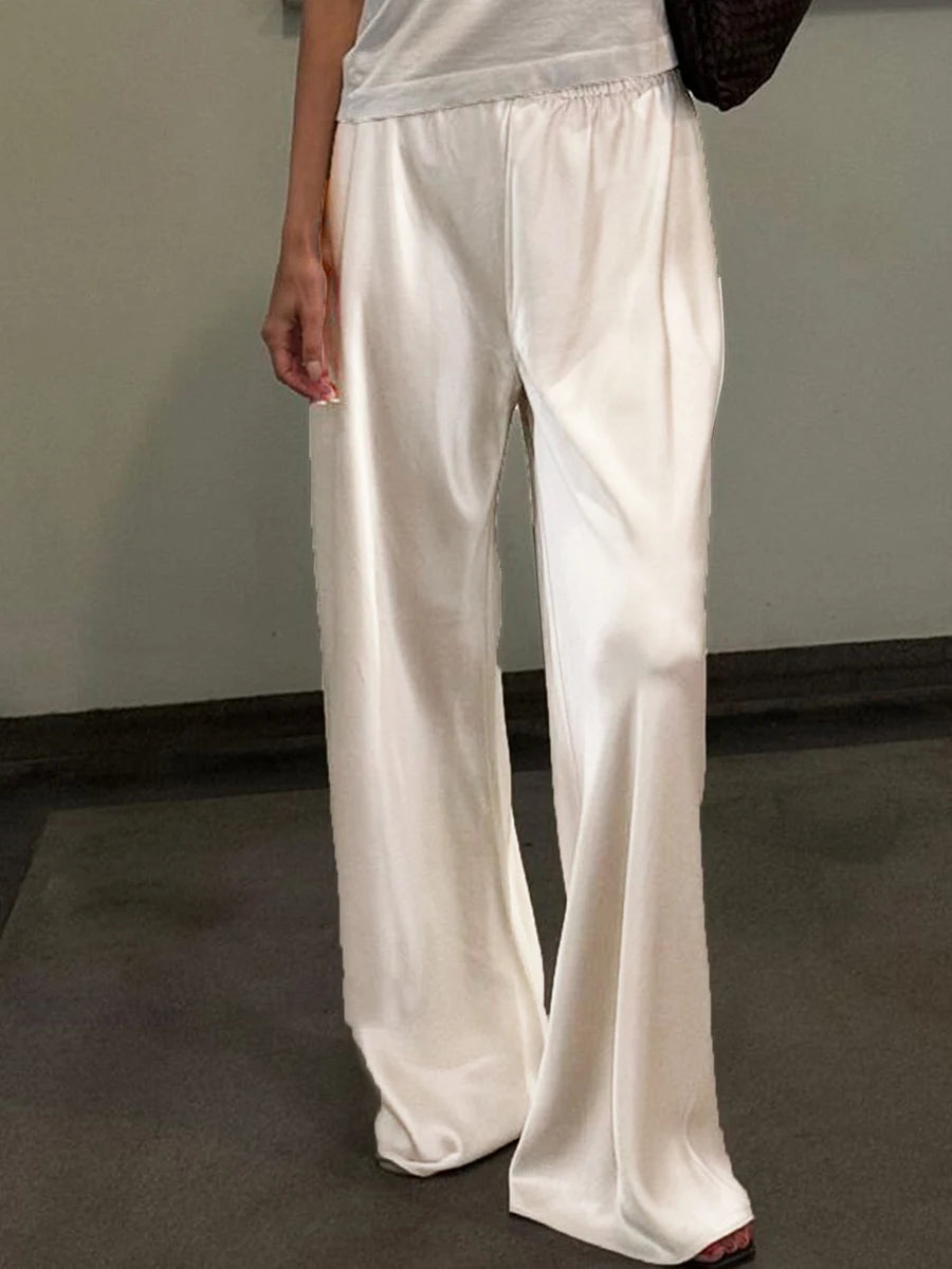 Women Satin Wide Leg Dress Pants