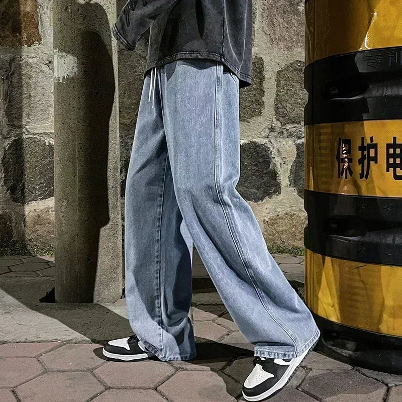 Men Korean Streetwear Wide Leg Jeans