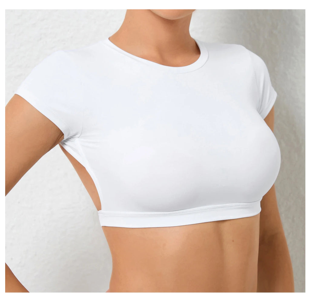 Women Open Back Sports Bra T Shirt