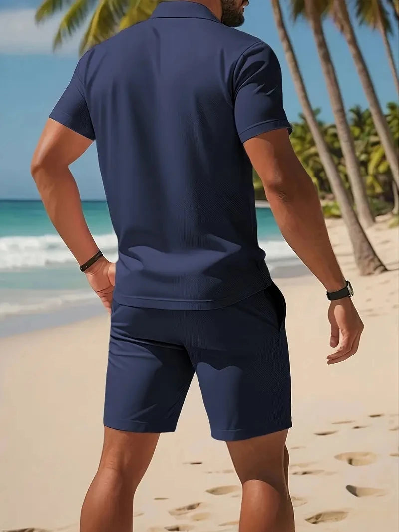 Men Polo Shirt and Mesh Shorts Casual Set