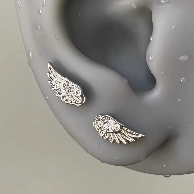 Women Zircon Angel Wing Crystal Stud Earrings