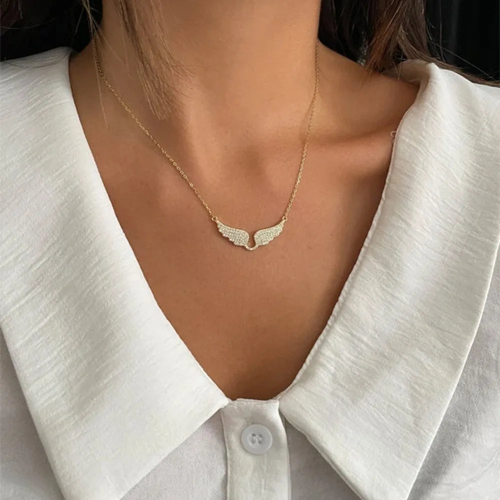 Women Zircon Angel Wings Pendant Necklace