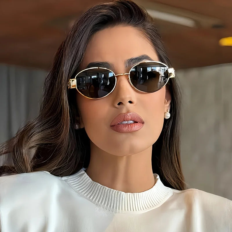 Women Oval Metal Frame Classic Fashion Sunglasses