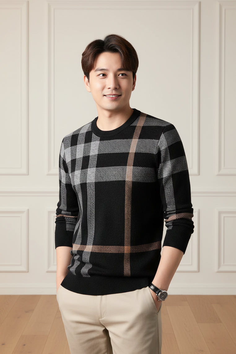 Men Striped Wool Knit Pullover Sweater