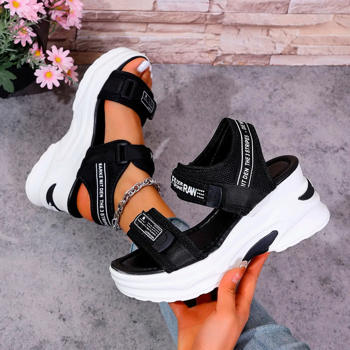 Women Platform Wedge Velcro Sandals