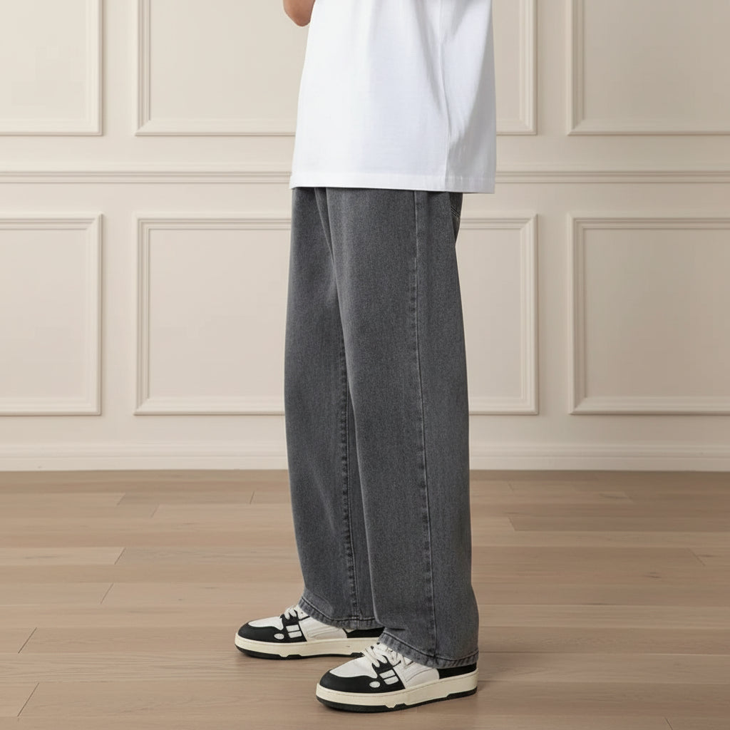 Men Korean Straight Wide Leg Jeans