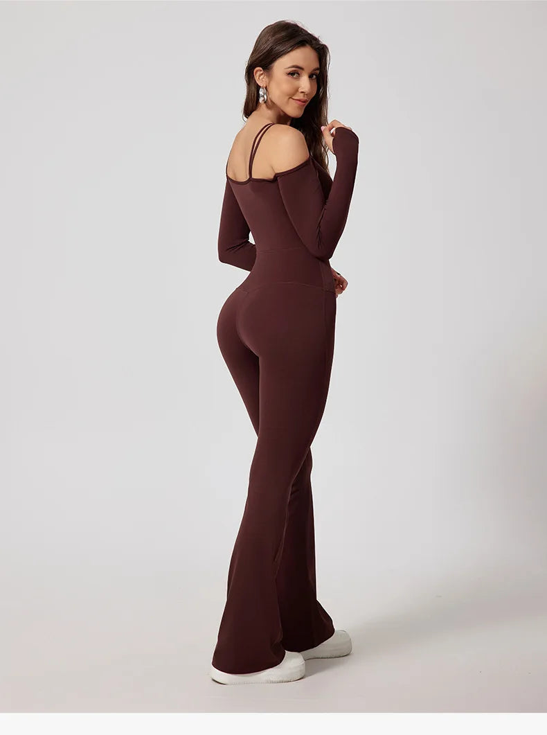 Women Yoga Jumpsuit Flared Trousers Fitness Bodysuit