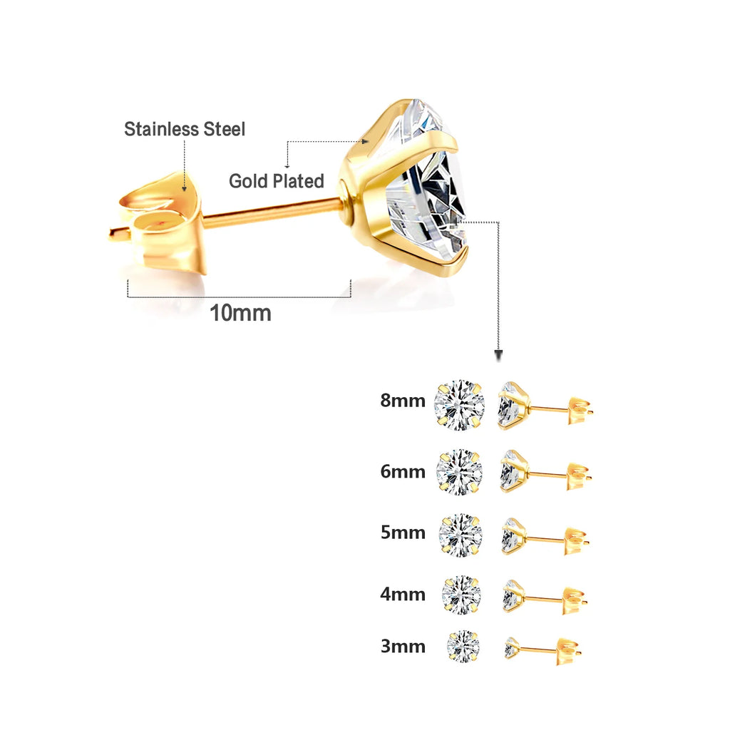 Men Stainless Steel Crystal Zircon Stud Earrings Set