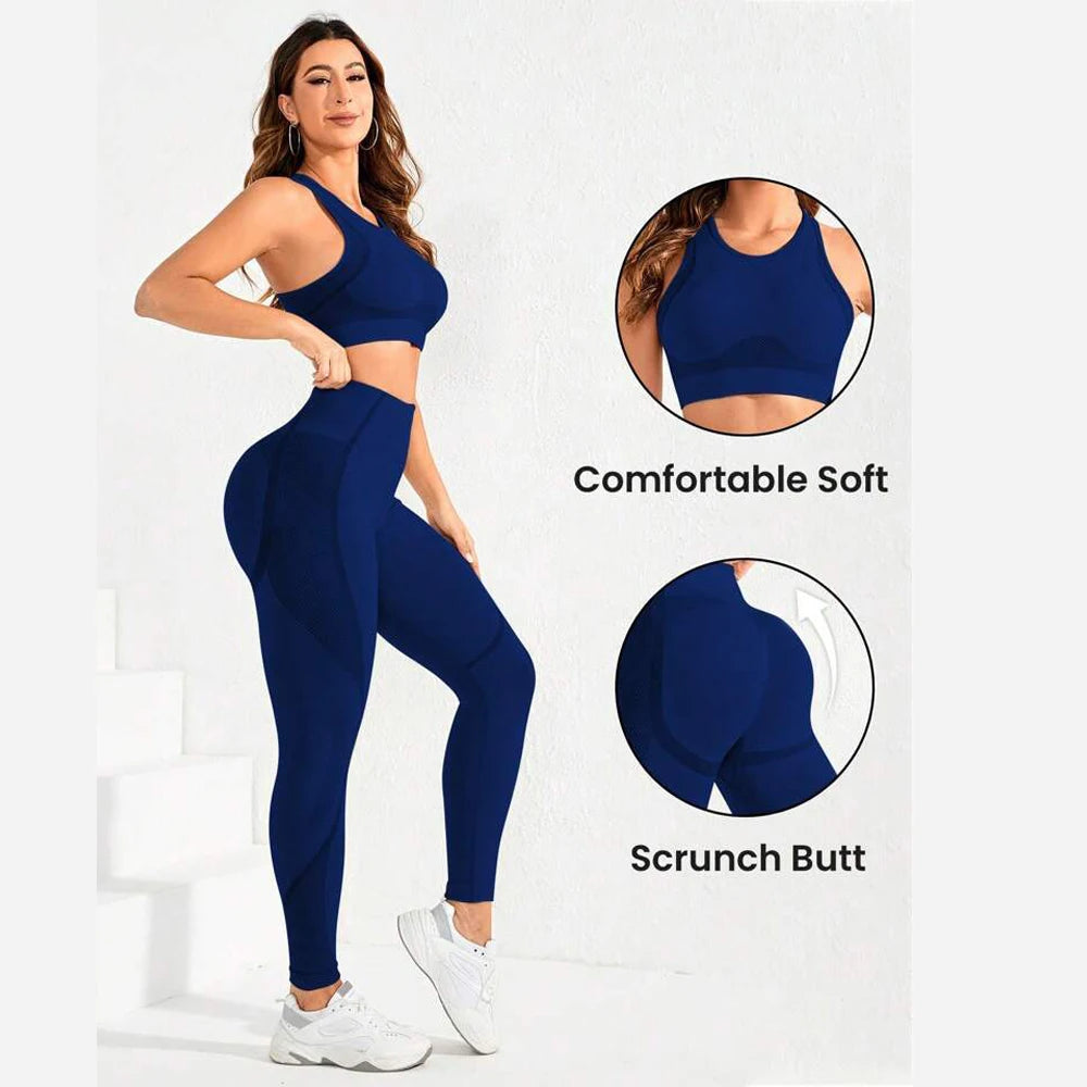 Women Seamless Yoga Bodysuit Set Sports Bra and High Waist Leggings