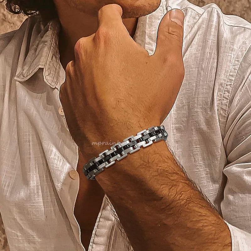 Men Two Tone Stainless Steel Bracelet Jewelry
