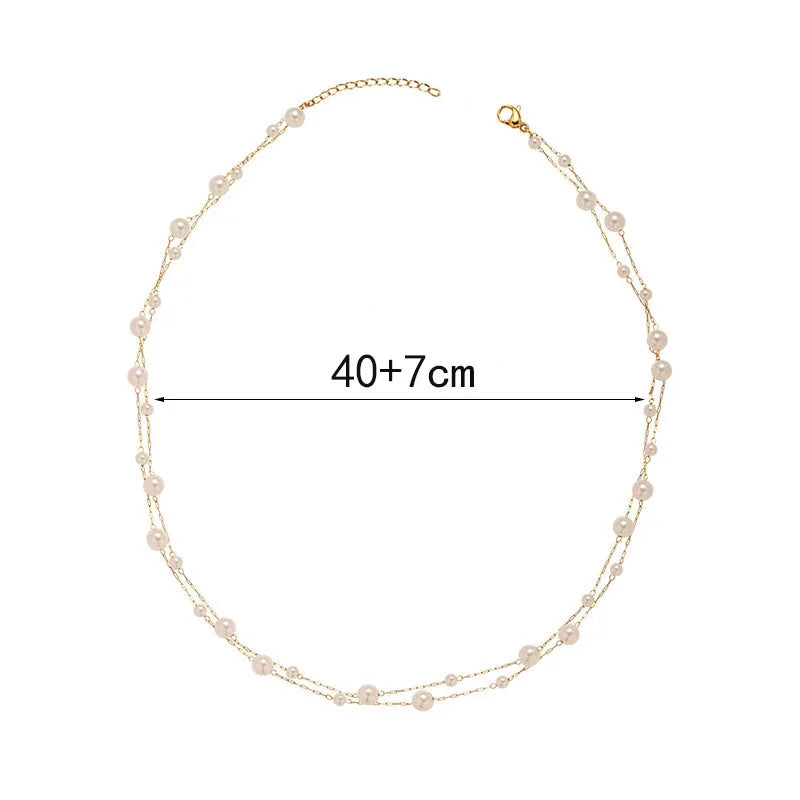 Women Stainless Steel Pearl Chain Choker Necklace