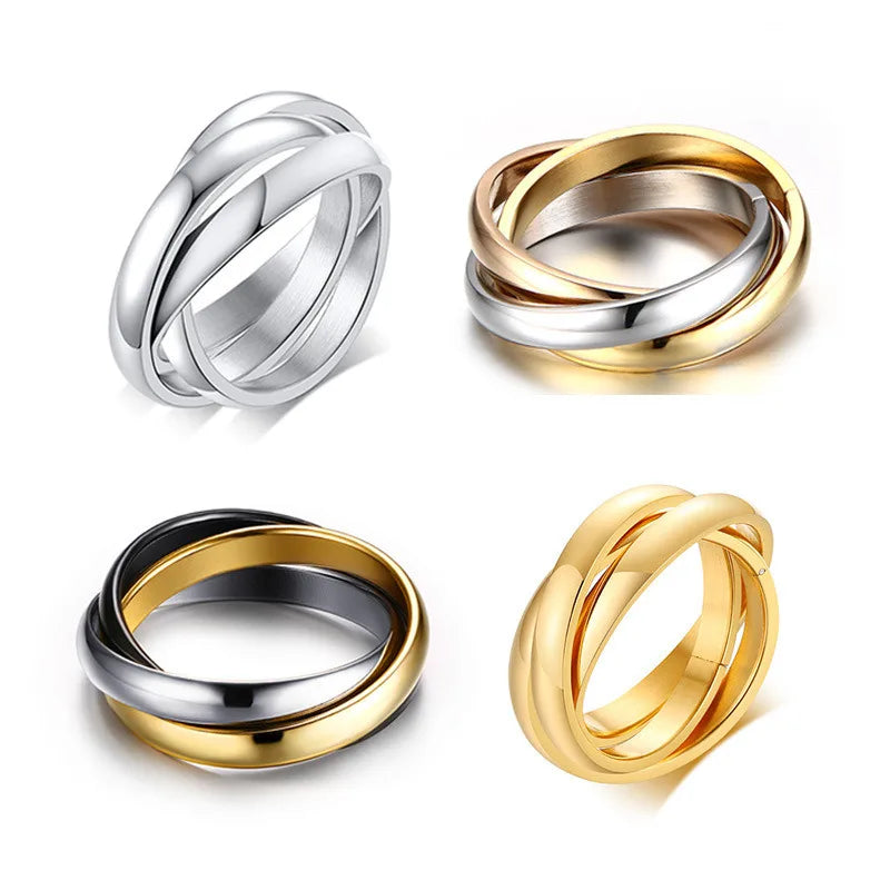 Men Stainless Steel Interlocked Triple Ring