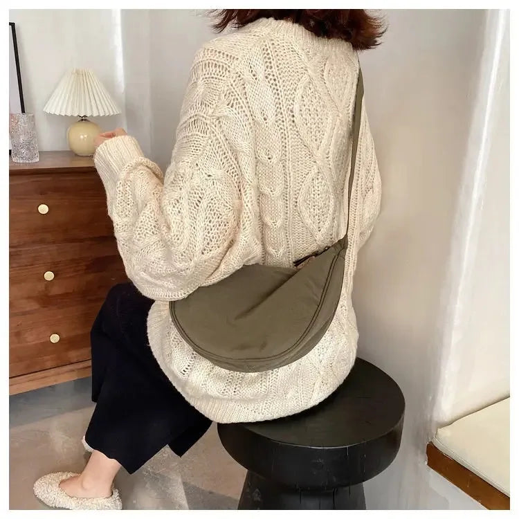 Men and Women Solid Color Chest Bag for Large Capacity Travel Crossbody Female Half Moon Bag Daily Cotton Filled Shoulder Bag
