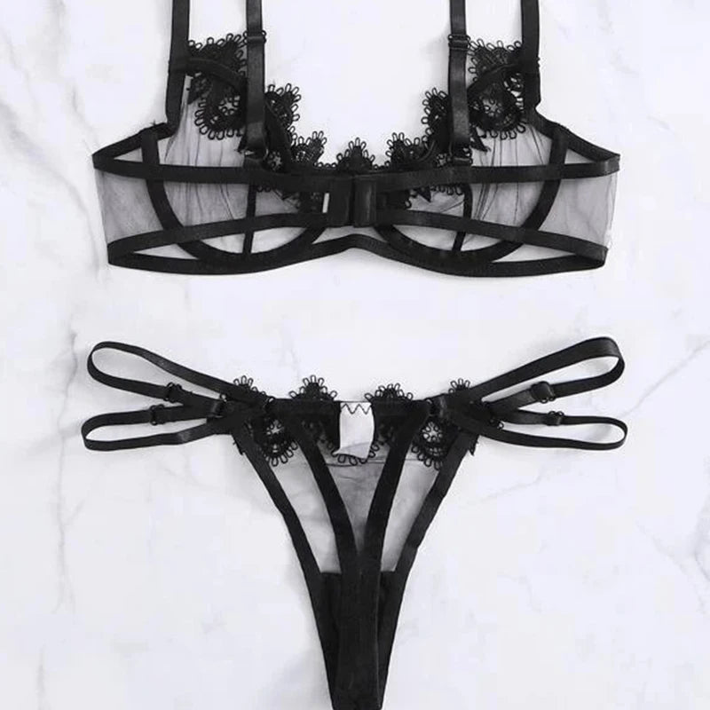 Sheer Lace Babydoll Bodysuit Lingerie Set
