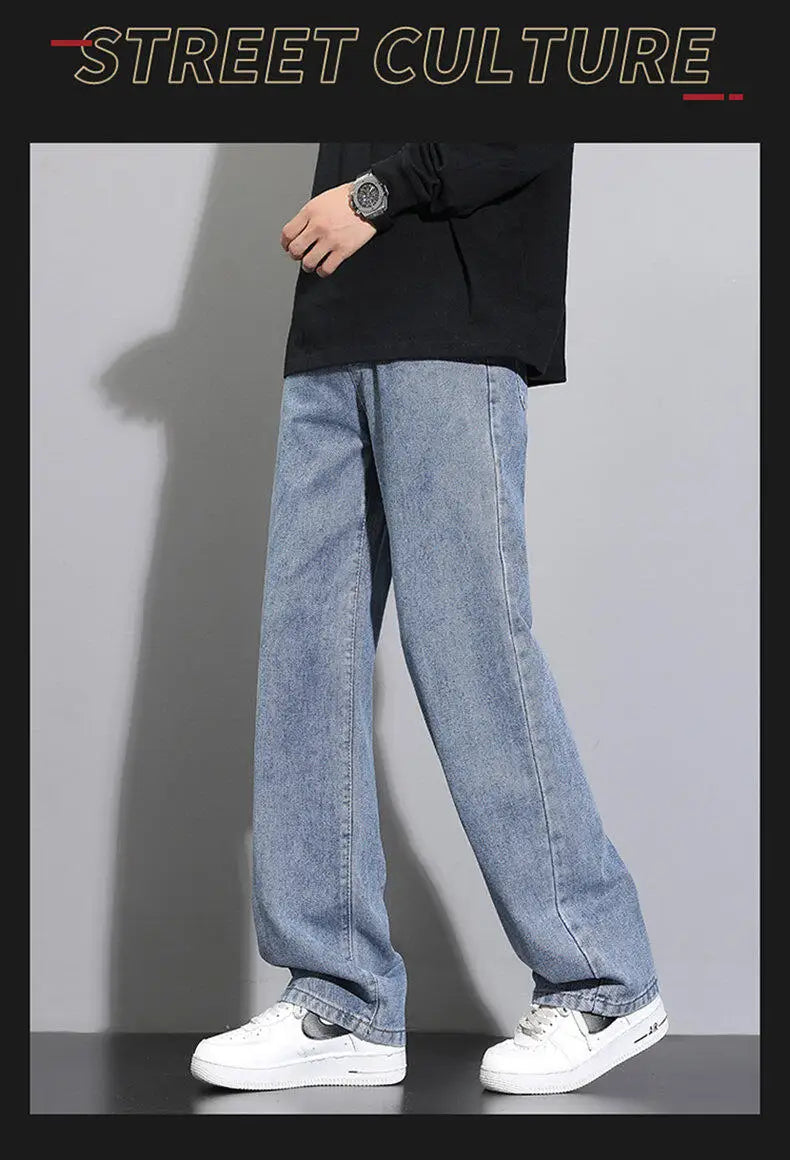 Men Korean Wide Leg Straight Jeans