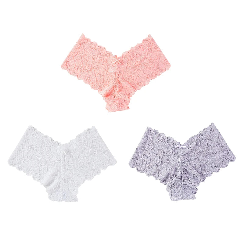 3 Pack Floral Lace Low Waist Panties for Women Soft Comfortable Underwear