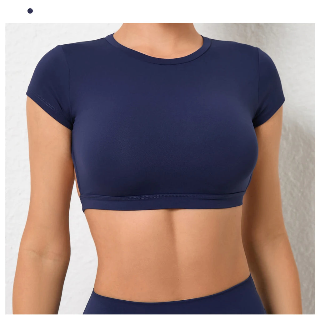 Women Open Back Sports Bra T Shirt