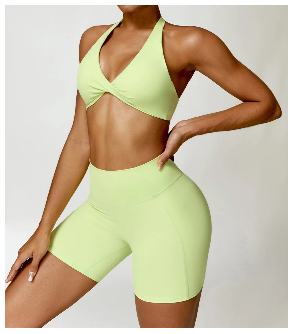 Women Seamless Yoga Set Push Up Sports Bra and High Waist Leggings